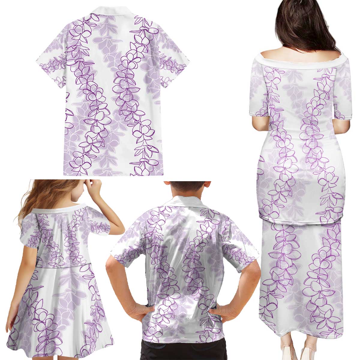 Hawaii Plumeria Lei Family Matching Puletasi and Hawaiian Shirt Aloha Festive Vibe - Amethyst LT7 - Polynesian Pride
