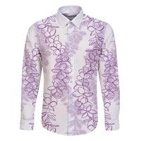 Hawaii Plumeria Lei Family Matching Puletasi and Hawaiian Shirt Aloha Festive Vibe - Amethyst LT7 Dad's Shirt - Long Sleeve Amethyst - Polynesian Pride