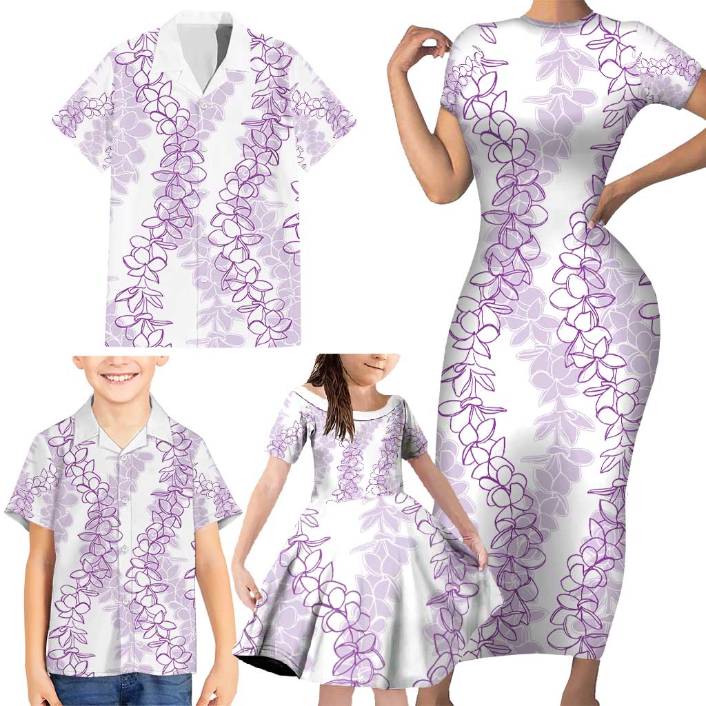 Hawaii Plumeria Lei Family Matching Short Sleeve Bodycon Dress and Hawaiian Shirt Aloha Festive Vibe - Amethyst LT7 - Polynesian Pride