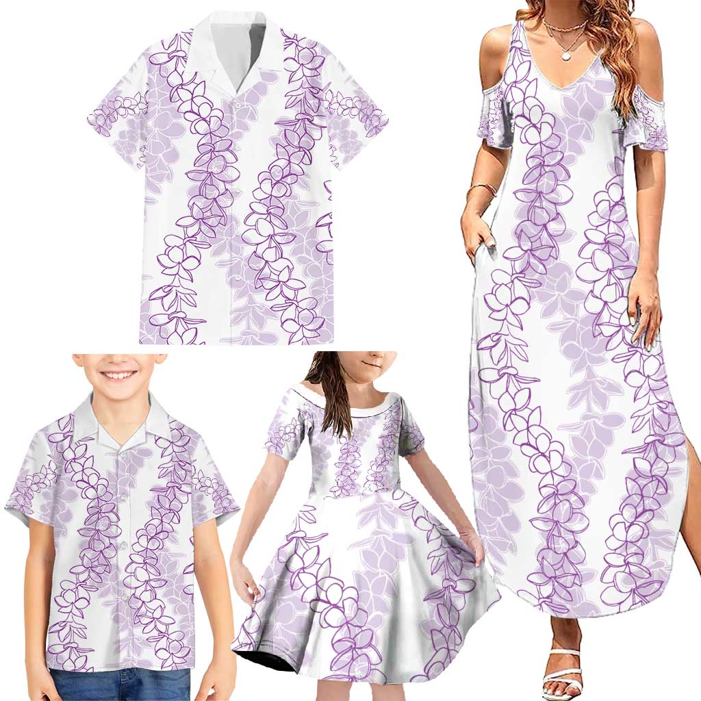 Hawaii Plumeria Lei Family Matching Summer Maxi Dress and Hawaiian Shirt Aloha Festive Vibe - Amethyst LT7 - Polynesian Pride