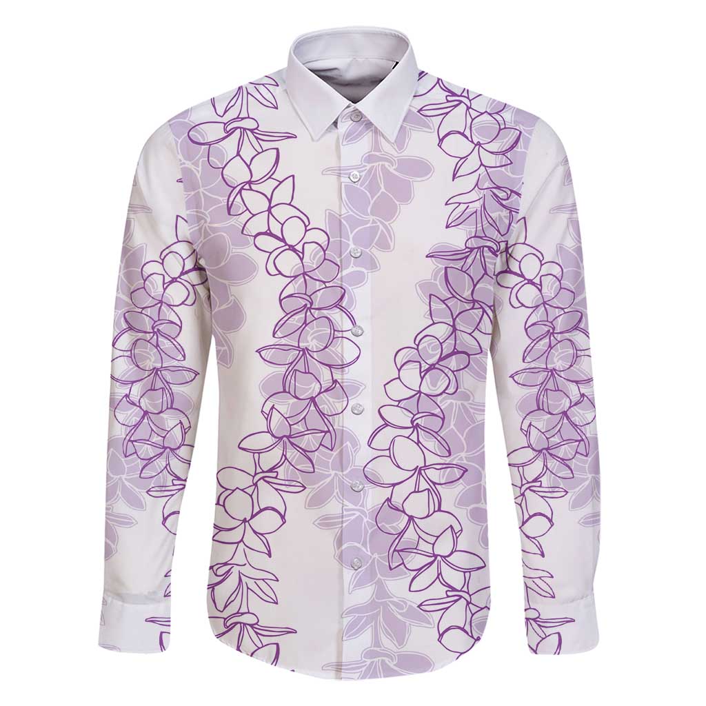 Hawaii Plumeria Lei Family Matching Summer Maxi Dress and Hawaiian Shirt Aloha Festive Vibe - Amethyst LT7 Dad's Shirt - Long Sleeve Amethyst - Polynesian Pride