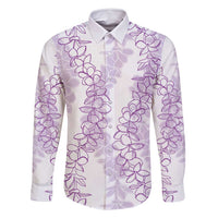 Hawaii Plumeria Lei Family Matching Summer Maxi Dress and Hawaiian Shirt Aloha Festive Vibe - Amethyst LT7 Dad's Shirt - Long Sleeve Amethyst - Polynesian Pride