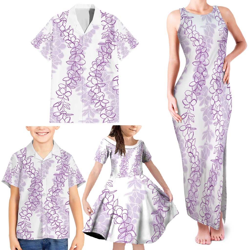 Hawaii Plumeria Lei Family Matching Tank Maxi Dress and Hawaiian Shirt Aloha Festive Vibe - Amethyst LT7 - Polynesian Pride