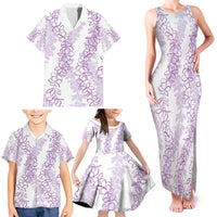Hawaii Plumeria Lei Family Matching Tank Maxi Dress and Hawaiian Shirt Aloha Festive Vibe - Amethyst LT7 - Polynesian Pride