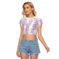 Hawaii Plumeria Lei Raglan Cropped T Shirt Aloha Festive Vibe - Amethyst LT7 Female Amethyst - Polynesian Pride