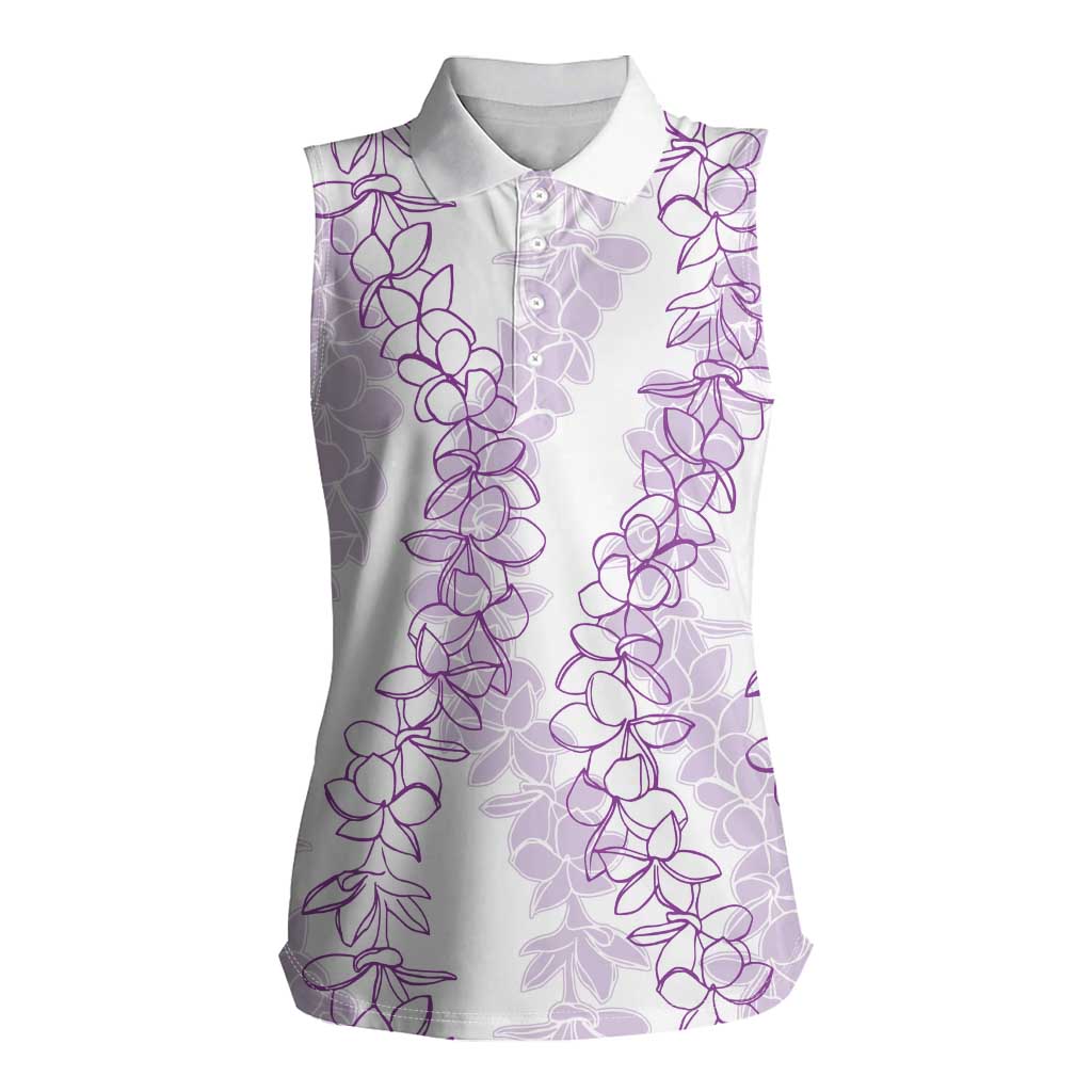 Hawaii Plumeria Lei Women Sleeveless Polo Shirt Aloha Festive Vibe - Amethyst LT7 Female Amethyst - Polynesian Pride