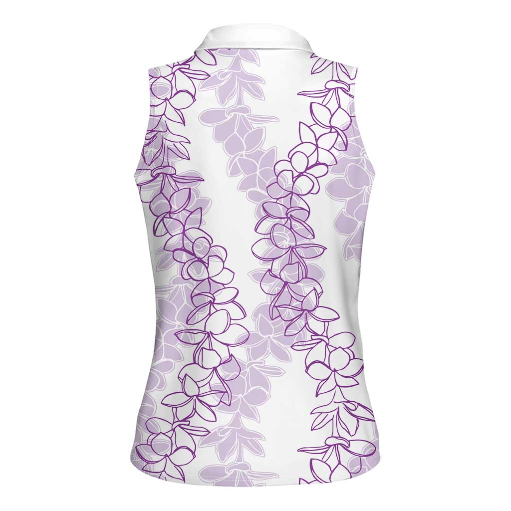 Hawaii Plumeria Lei Women Sleeveless Polo Shirt Aloha Festive Vibe - Amethyst LT7 - Polynesian Pride