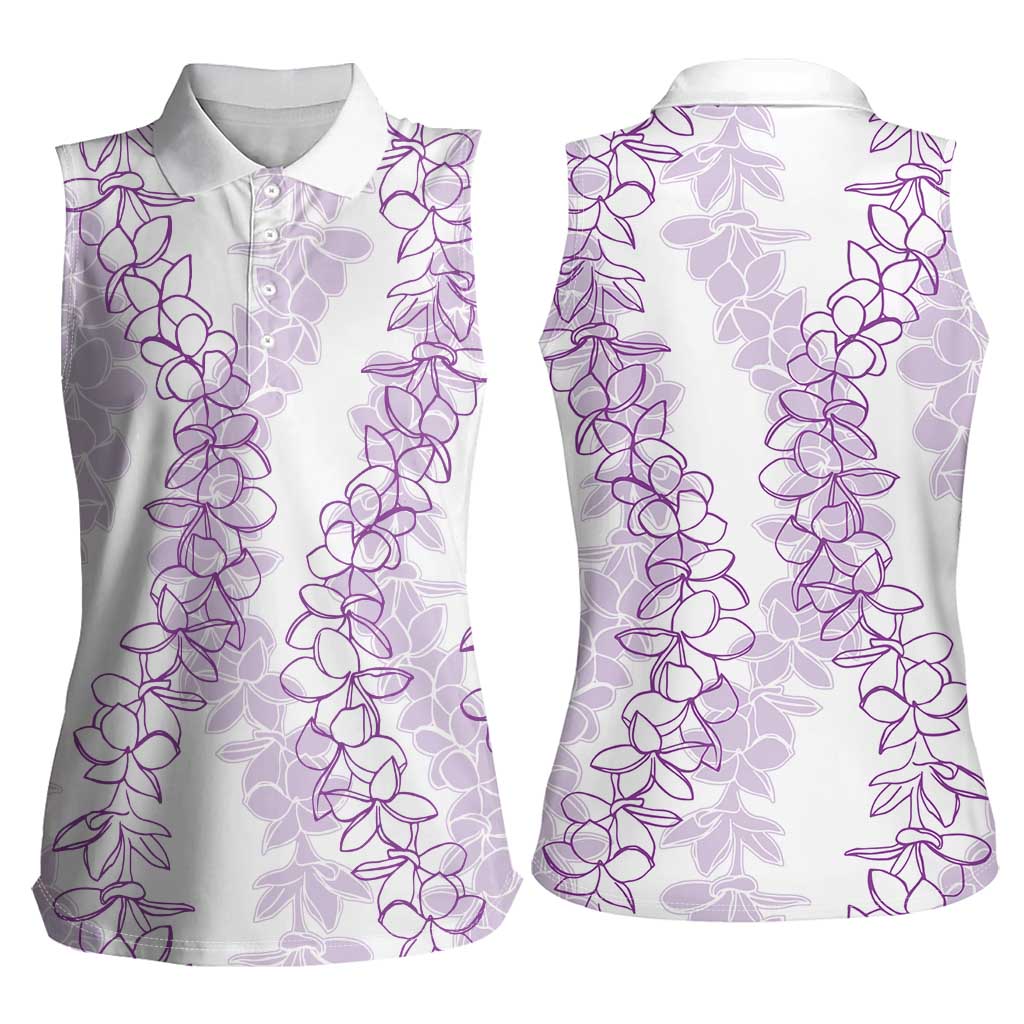 Hawaii Plumeria Lei Women Sleeveless Polo Shirt Aloha Festive Vibe - Amethyst LT7 - Polynesian Pride