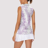 Hawaii Plumeria Lei Women Sleeveless Polo Shirt Aloha Festive Vibe - Amethyst LT7 - Polynesian Pride
