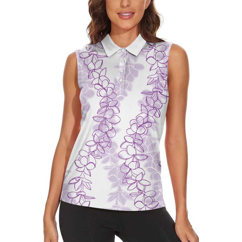 Hawaii Plumeria Lei Women Sleeveless Polo Shirt Aloha Festive Vibe - Amethyst LT7 - Polynesian Pride