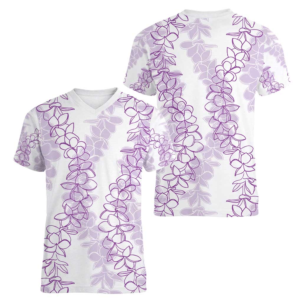 Hawaii Plumeria Lei Women V-Neck T-Shirt Aloha Festive Vibe - Amethyst LT7 - Polynesian Pride