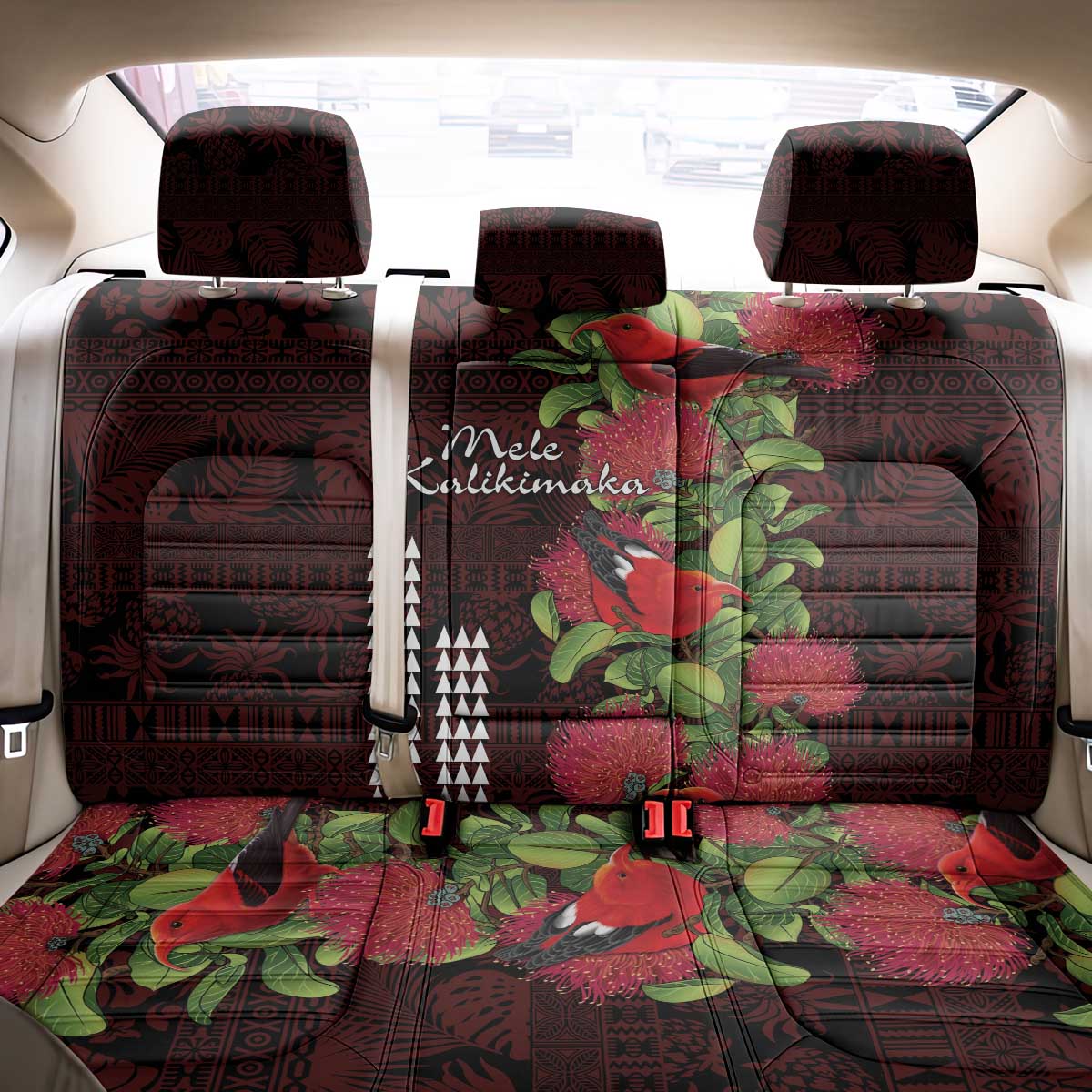 Hawaii Mele Kalikimaka Kakau Back Car Seat Cover I'iwi Bird on Ohia Lehua LT7 - Polynesian Pride