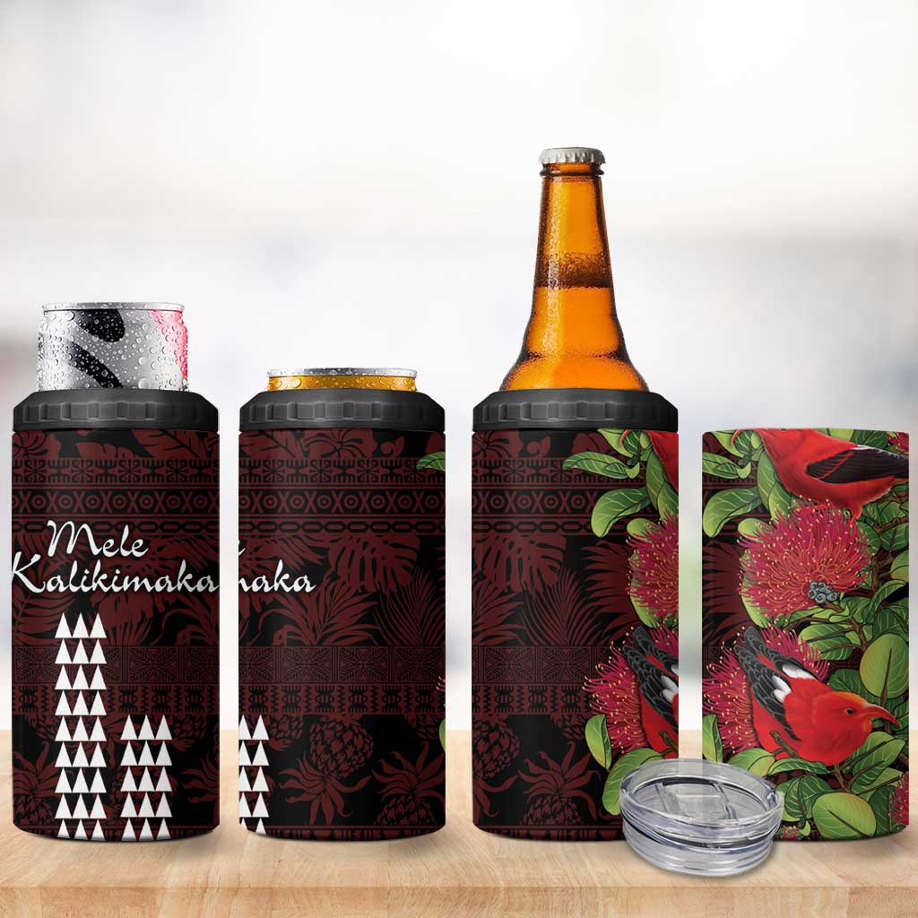 Hawaii Mele Kalikimaka Kakau 4 in 1 Can Cooler Tumbler I'iwi Bird on Ohia Lehua LT7 - Polynesian Pride