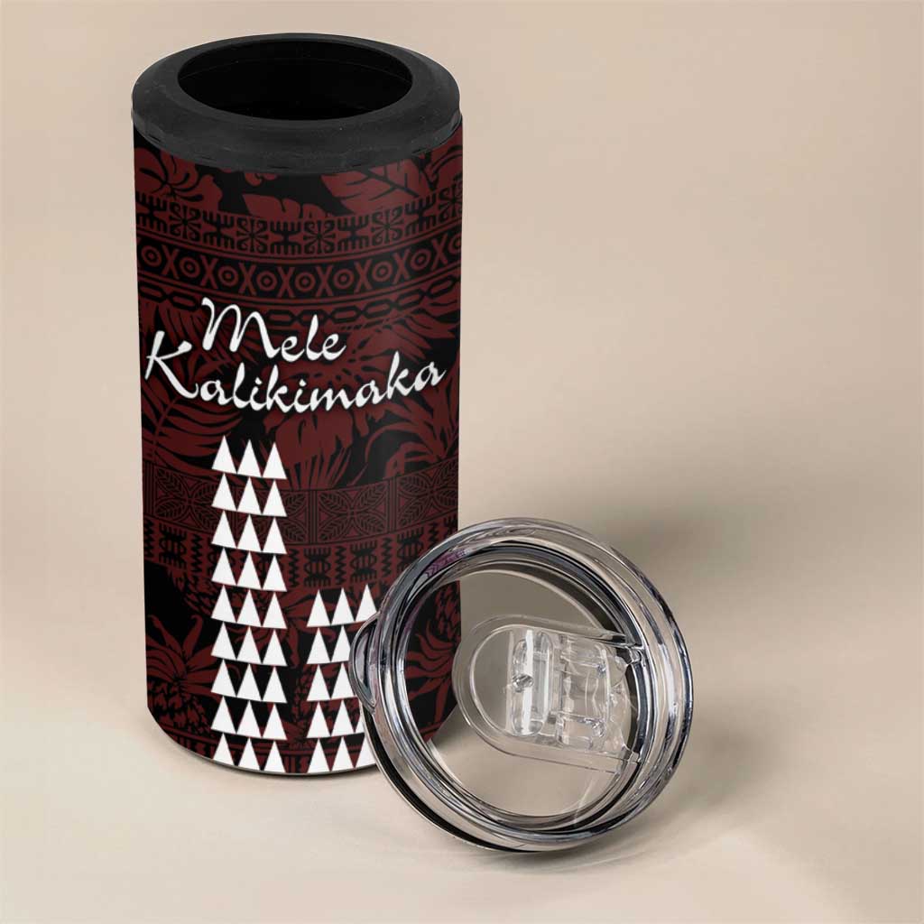 Hawaii Mele Kalikimaka Kakau 4 in 1 Can Cooler Tumbler I'iwi Bird on Ohia Lehua LT7 - Polynesian Pride