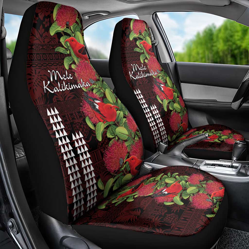 Hawaii Mele Kalikimaka Kakau Car Seat Cover I'iwi Bird on Ohia Lehua LT7 - Polynesian Pride