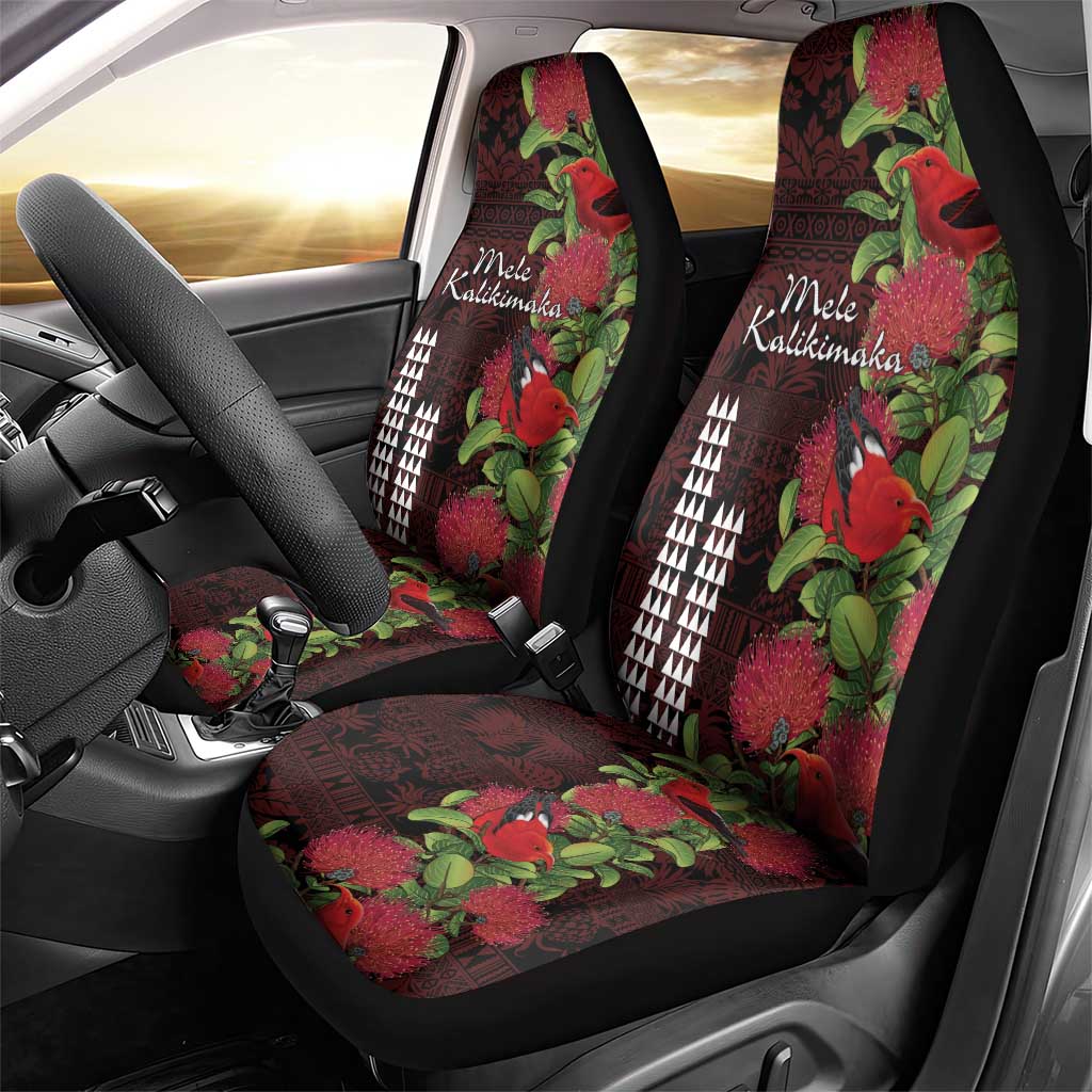 Hawaii Mele Kalikimaka Kakau Car Seat Cover I'iwi Bird on Ohia Lehua LT7 - Polynesian Pride