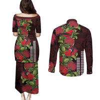 Hawaii Mele Kalikimaka Kakau Couples Matching Puletasi and Long Sleeve Button Shirt I'iwi Bird on Ohia Lehua LT7 - Polynesian Pride