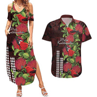 Hawaii Mele Kalikimaka Kakau Couples Matching Summer Maxi Dress and Hawaiian Shirt I'iwi Bird on Ohia Lehua LT7 Black Red - Polynesian Pride