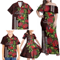 Hawaii Mele Kalikimaka Kakau Family Matching Off Shoulder Maxi Dress and Hawaiian Shirt I'iwi Bird on Ohia Lehua LT7 - Polynesian Pride