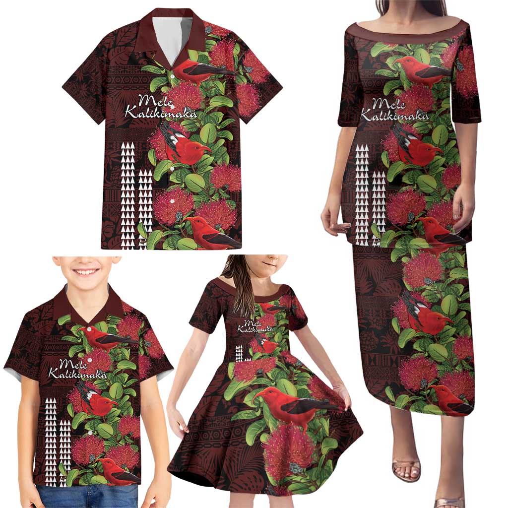Hawaii Mele Kalikimaka Kakau Family Matching Puletasi and Hawaiian Shirt I'iwi Bird on Ohia Lehua LT7 - Polynesian Pride