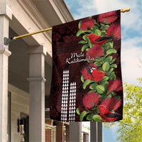 Hawaii Mele Kalikimaka Kakau Garden Flag I'iwi Bird on Ohia Lehua LT7 House Flag Black Red - Polynesian Pride