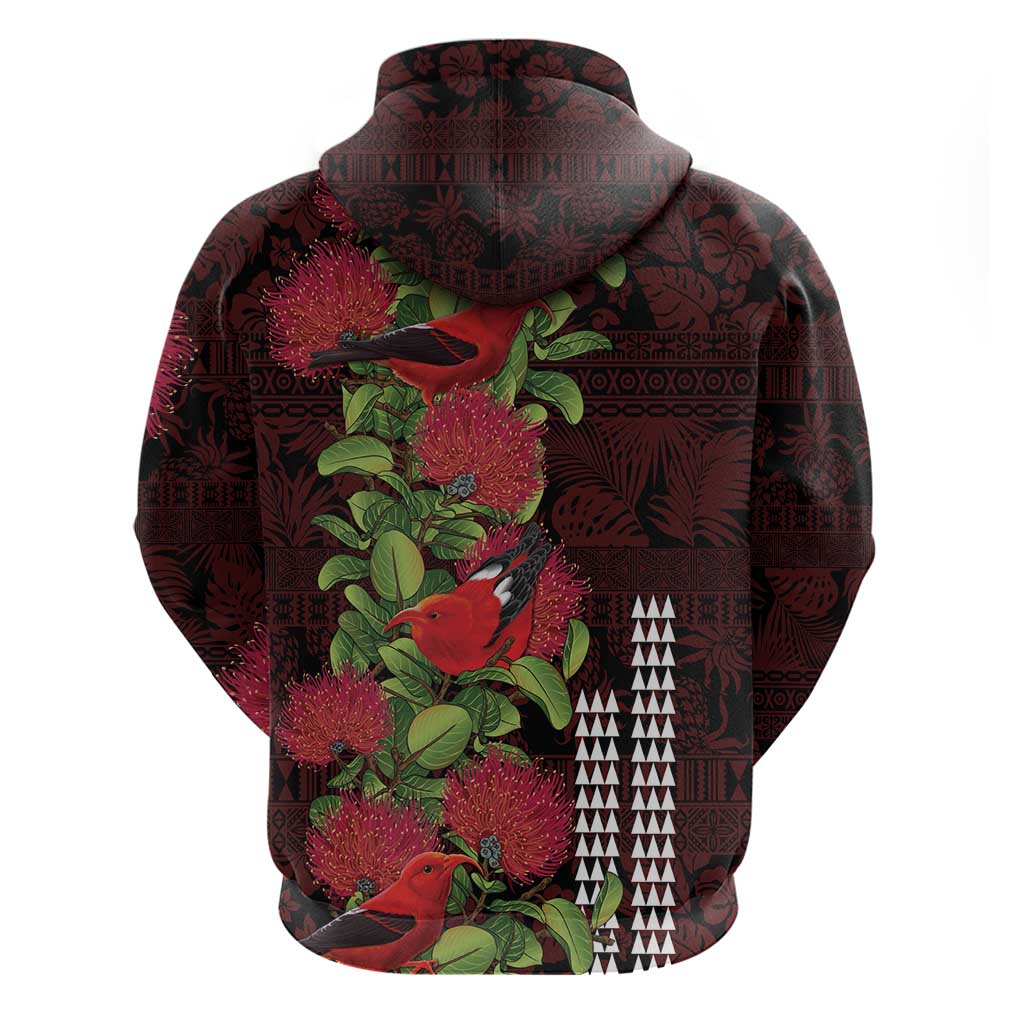 Hawaii Mele Kalikimaka Kakau Hoodie I'iwi Bird on Ohia Lehua LT7 - Polynesian Pride