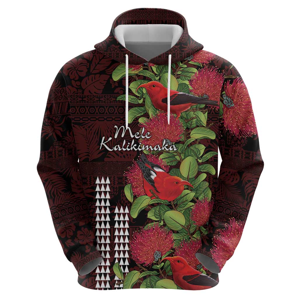 Hawaii Mele Kalikimaka Kakau Hoodie I'iwi Bird on Ohia Lehua LT7 - Polynesian Pride