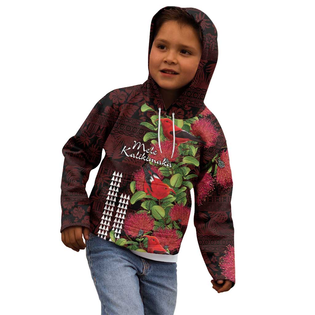Hawaii Mele Kalikimaka Kakau Kid Hoodie I'iwi Bird on Ohia Lehua LT7 - Polynesian Pride