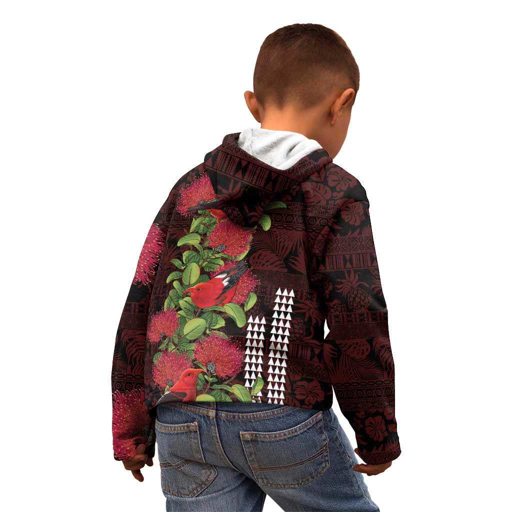 Hawaii Mele Kalikimaka Kakau Kid Hoodie I'iwi Bird on Ohia Lehua LT7 - Polynesian Pride