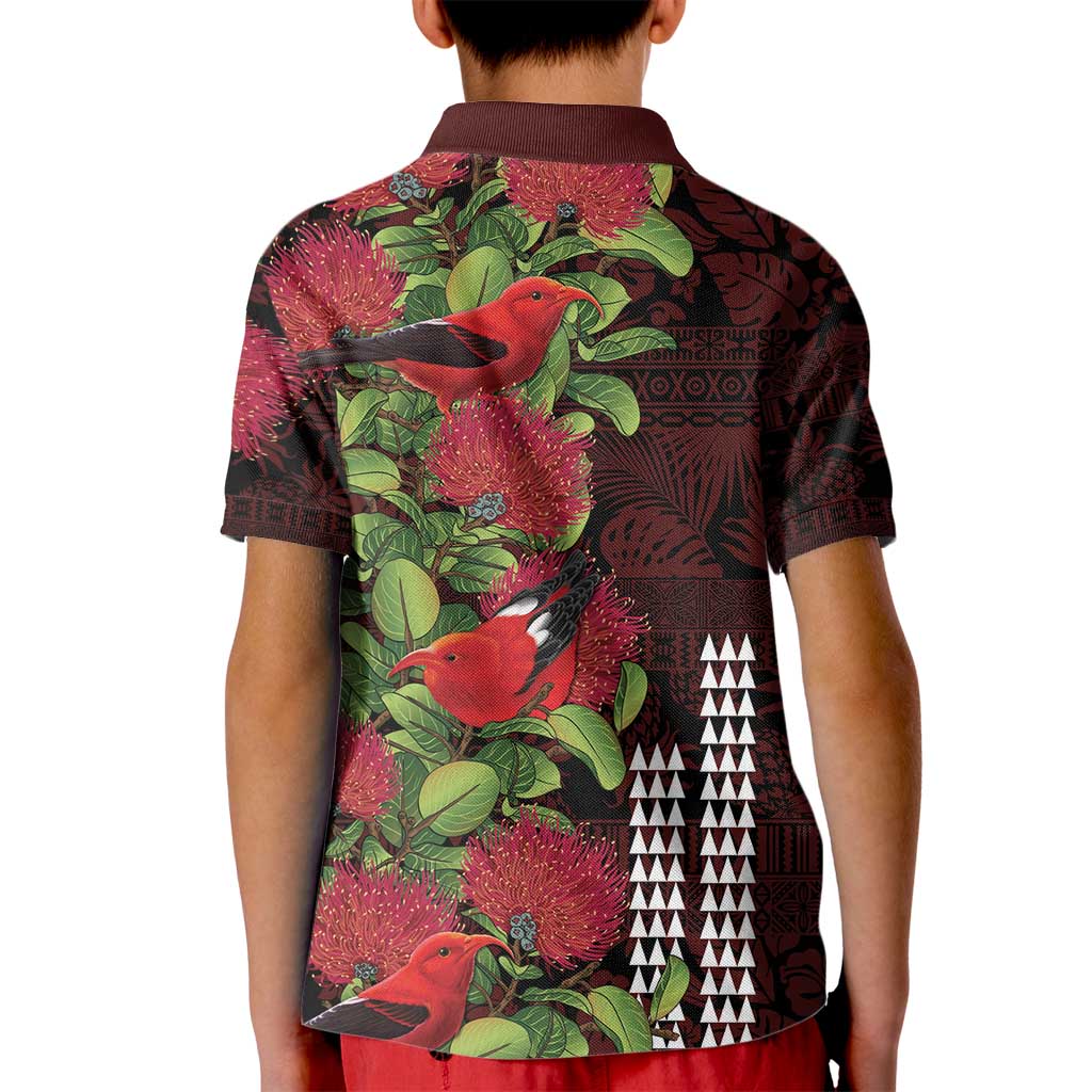 Hawaii Mele Kalikimaka Kakau Kid Polo Shirt I'iwi Bird on Ohia Lehua LT7 - Polynesian Pride