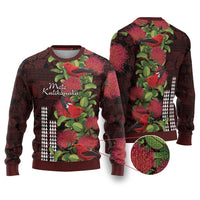 Hawaii Mele Kalikimaka Kakau Ugly Christmas Sweater I'iwi Bird on Ohia Lehua LT7 Black Red - Polynesian Pride