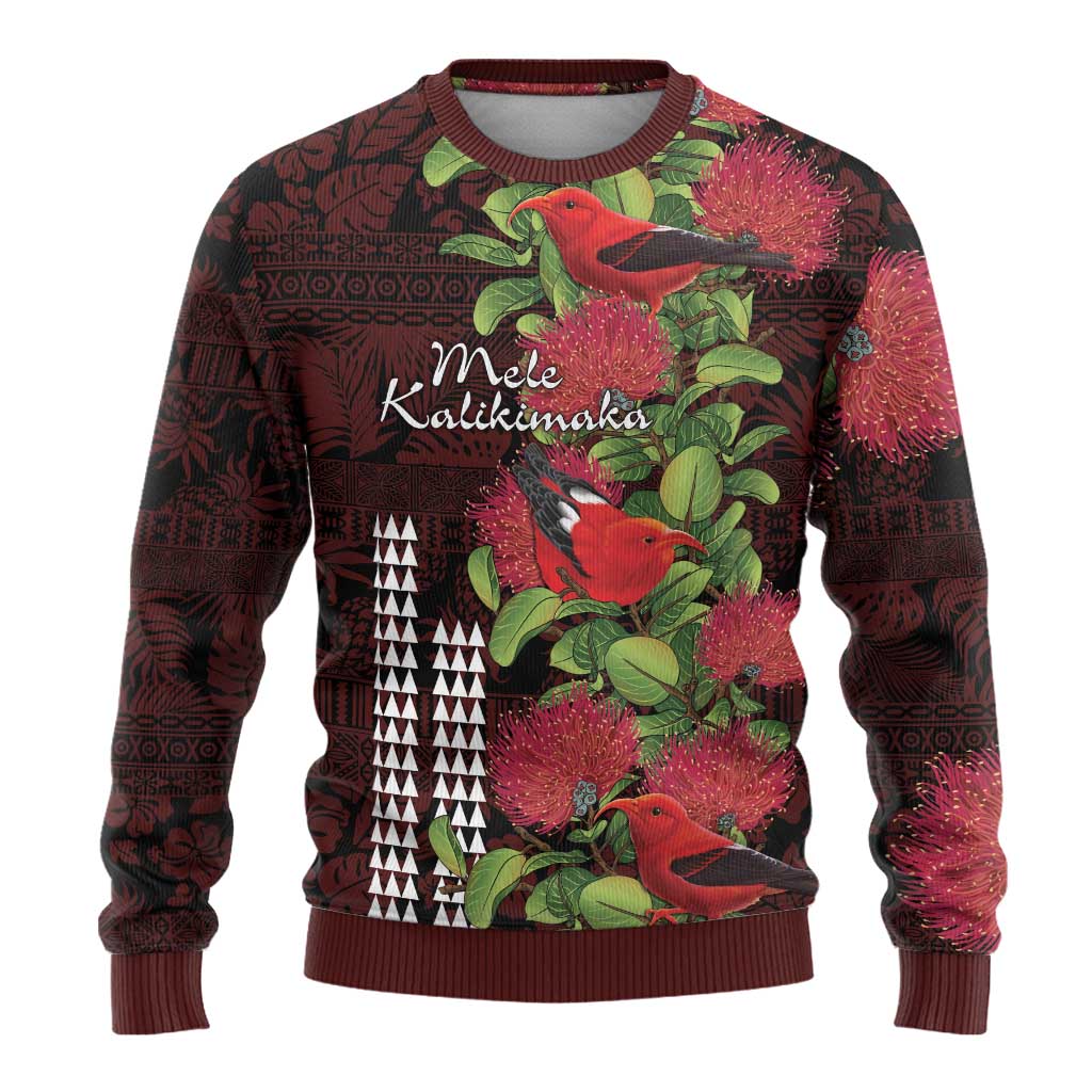 Hawaii Mele Kalikimaka Kakau Ugly Christmas Sweater I'iwi Bird on Ohia Lehua LT7 - Polynesian Pride