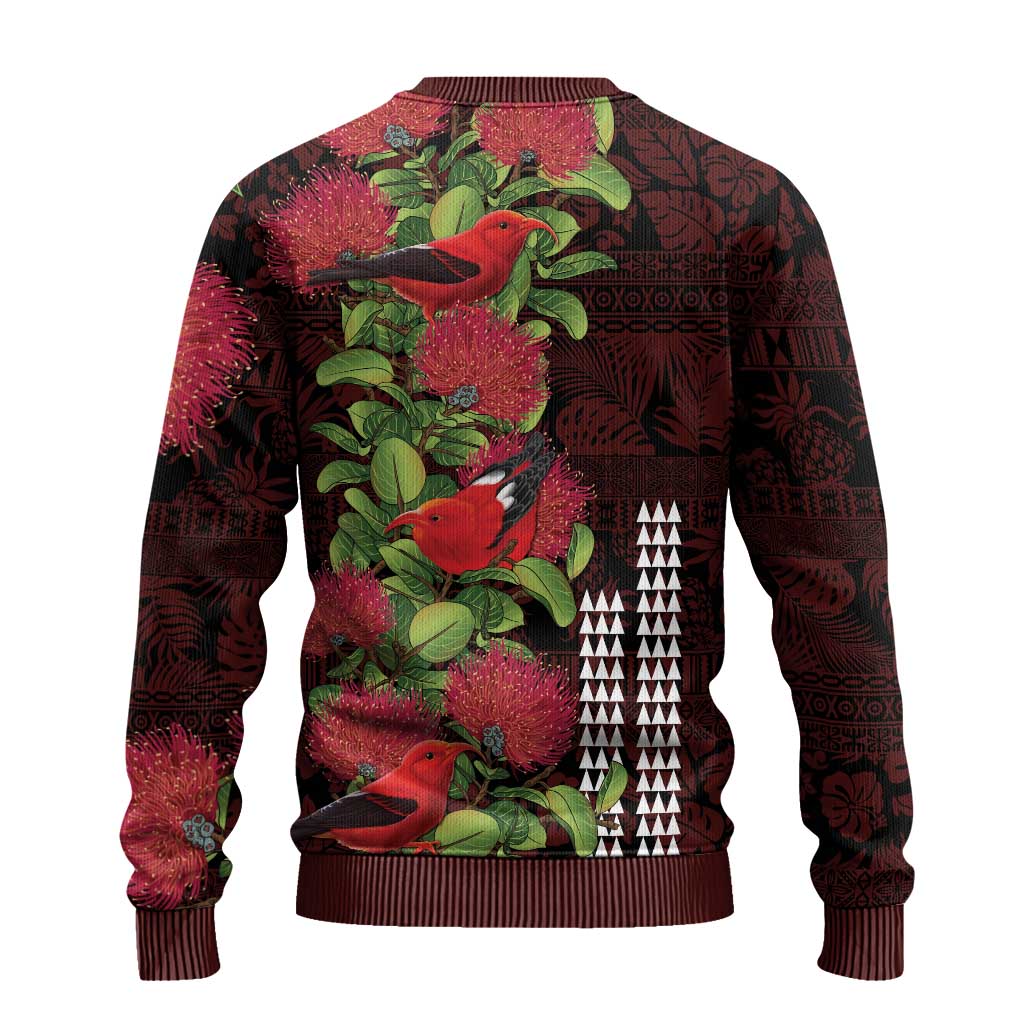 Hawaii Mele Kalikimaka Kakau Ugly Christmas Sweater I'iwi Bird on Ohia Lehua LT7 - Polynesian Pride