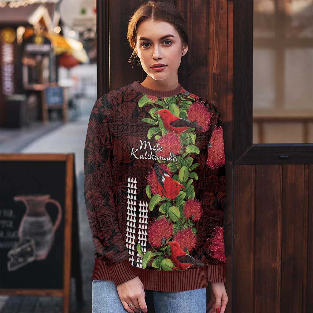Hawaii Mele Kalikimaka Kakau Ugly Christmas Sweater I'iwi Bird on Ohia Lehua LT7 - Polynesian Pride