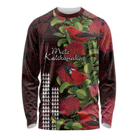 Hawaii Mele Kalikimaka Kakau Long Sleeve Shirt I'iwi Bird on Ohia Lehua LT7 Unisex Black Red - Polynesian Pride
