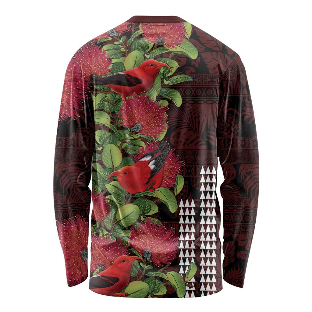 Hawaii Mele Kalikimaka Kakau Long Sleeve Shirt I'iwi Bird on Ohia Lehua LT7 - Polynesian Pride