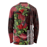 Hawaii Mele Kalikimaka Kakau Long Sleeve Shirt I'iwi Bird on Ohia Lehua LT7 - Polynesian Pride