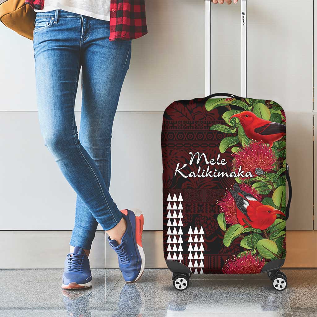 Hawaii Mele Kalikimaka Kakau Luggage Cover I'iwi Bird on Ohia Lehua LT7 - Polynesian Pride