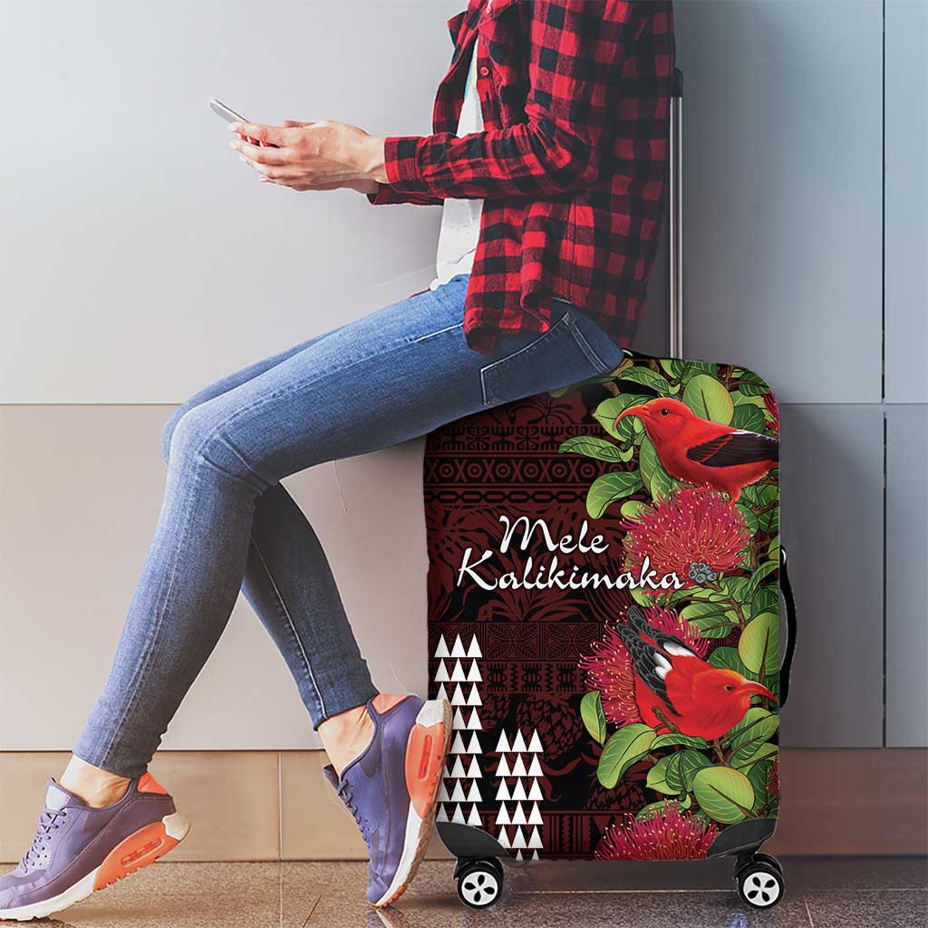 Hawaii Mele Kalikimaka Kakau Luggage Cover I'iwi Bird on Ohia Lehua LT7 - Polynesian Pride