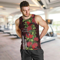 Hawaii Mele Kalikimaka Kakau Men Tank Top I'iwi Bird on Ohia Lehua LT7 Black Red - Polynesian Pride