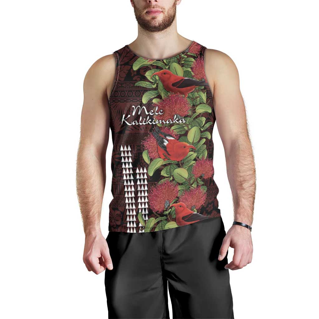 Hawaii Mele Kalikimaka Kakau Men Tank Top I'iwi Bird on Ohia Lehua LT7 - Polynesian Pride