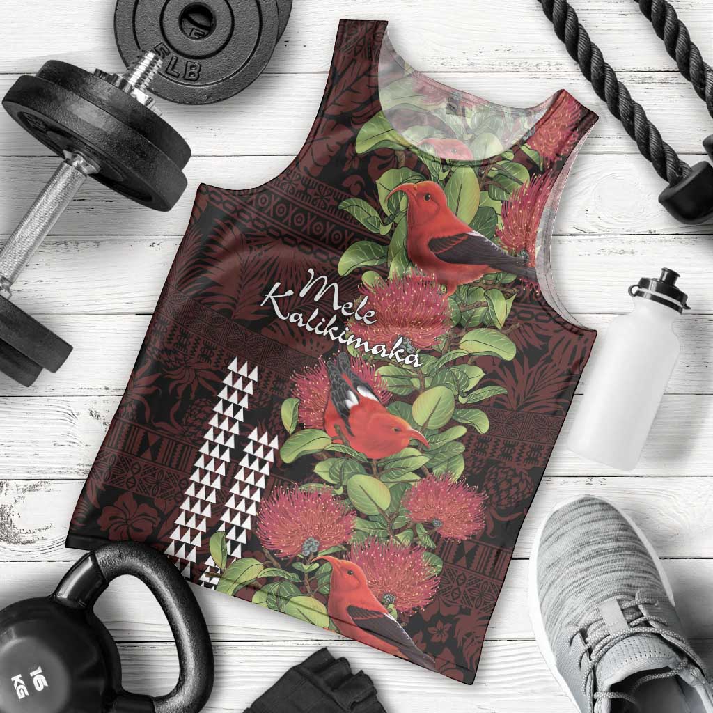 Hawaii Mele Kalikimaka Kakau Men Tank Top I'iwi Bird on Ohia Lehua LT7 - Polynesian Pride