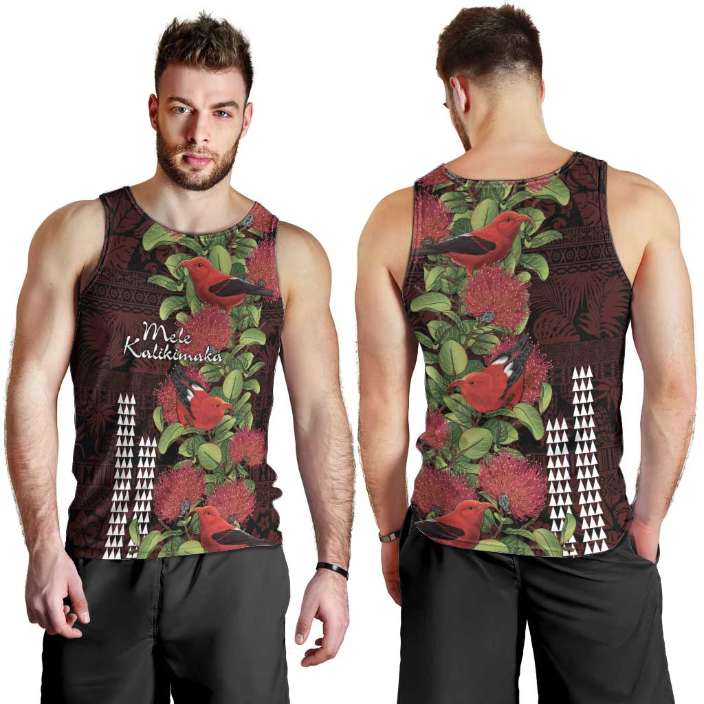Hawaii Mele Kalikimaka Kakau Men Tank Top I'iwi Bird on Ohia Lehua LT7 - Polynesian Pride