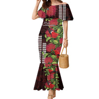 Hawaii Mele Kalikimaka Kakau Mermaid Dress I'iwi Bird on Ohia Lehua LT7 Women Black Red - Polynesian Pride