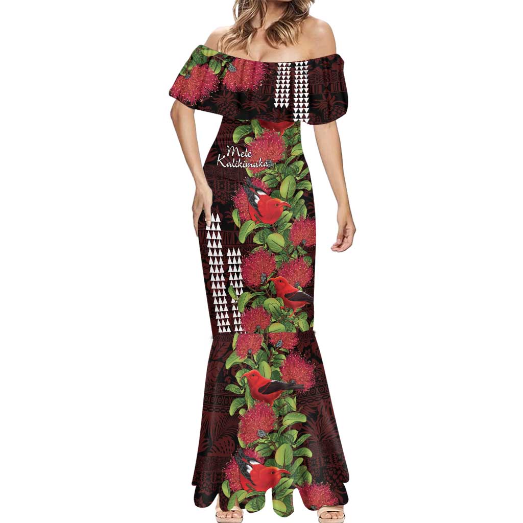 Hawaii Mele Kalikimaka Kakau Mermaid Dress I'iwi Bird on Ohia Lehua LT7 - Polynesian Pride