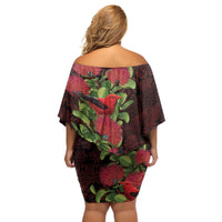 Hawaii Mele Kalikimaka Kakau Off Shoulder Short Dress I'iwi Bird on Ohia Lehua LT7 - Polynesian Pride