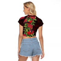 Hawaii Mele Kalikimaka Kakau Raglan Cropped T Shirt I'iwi Bird on Ohia Lehua LT7 - Polynesian Pride