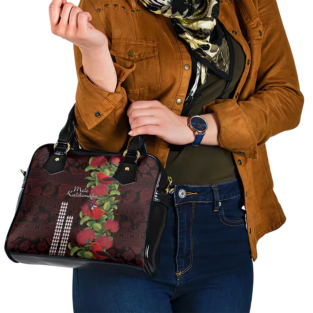 Hawaii Mele Kalikimaka Kakau Shoulder Handbag I'iwi Bird on Ohia Lehua
