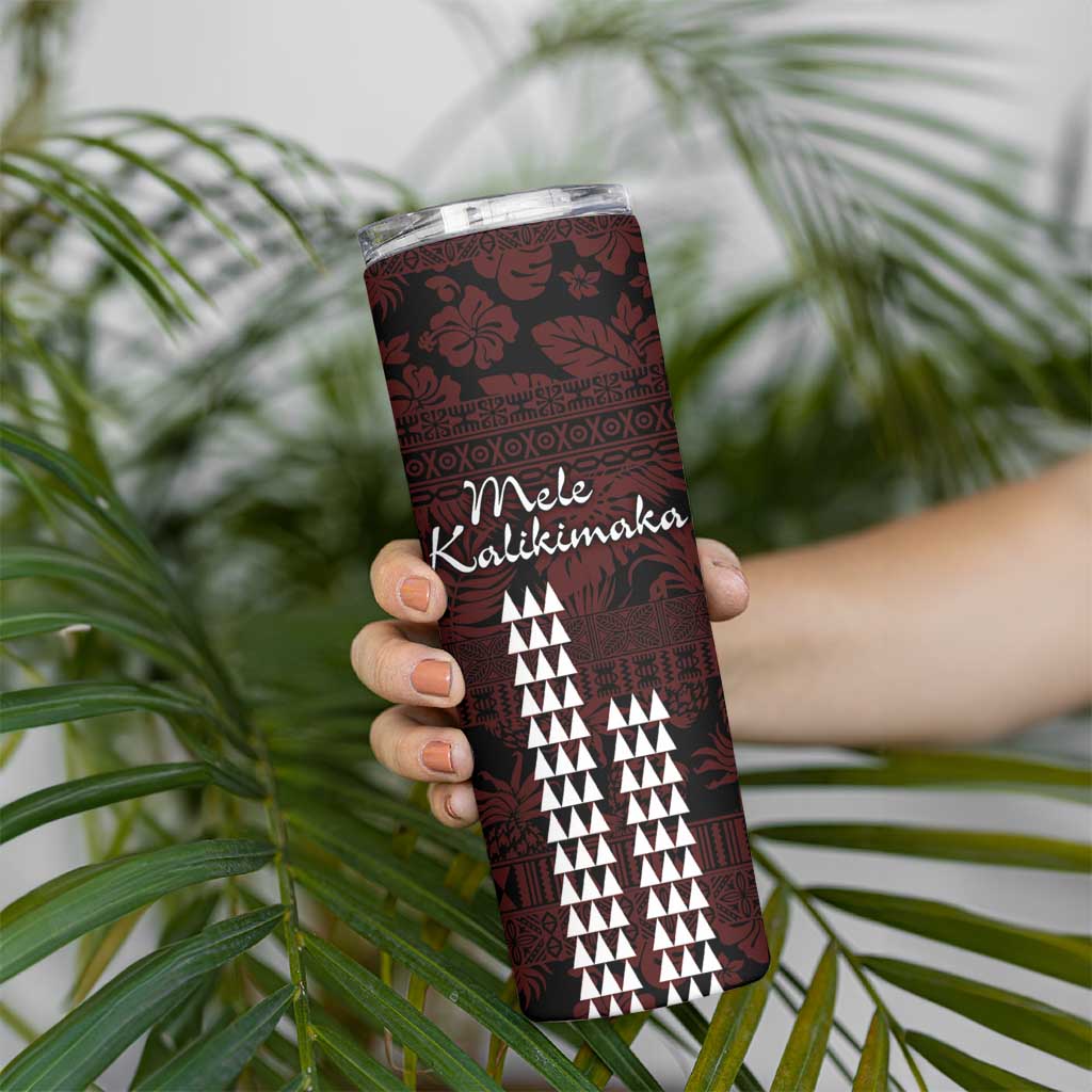 Hawaii Mele Kalikimaka Kakau Skinny Tumbler I'iwi Bird on Ohia Lehua LT7 - Polynesian Pride