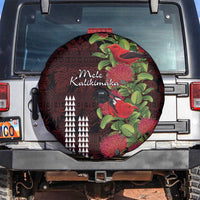 Hawaii Mele Kalikimaka Kakau Spare Tire Cover I'iwi Bird on Ohia Lehua LT7 Black Red - Polynesian Pride
